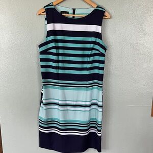 New York & Company Striped Sleeveless Dress - Navy and Teal